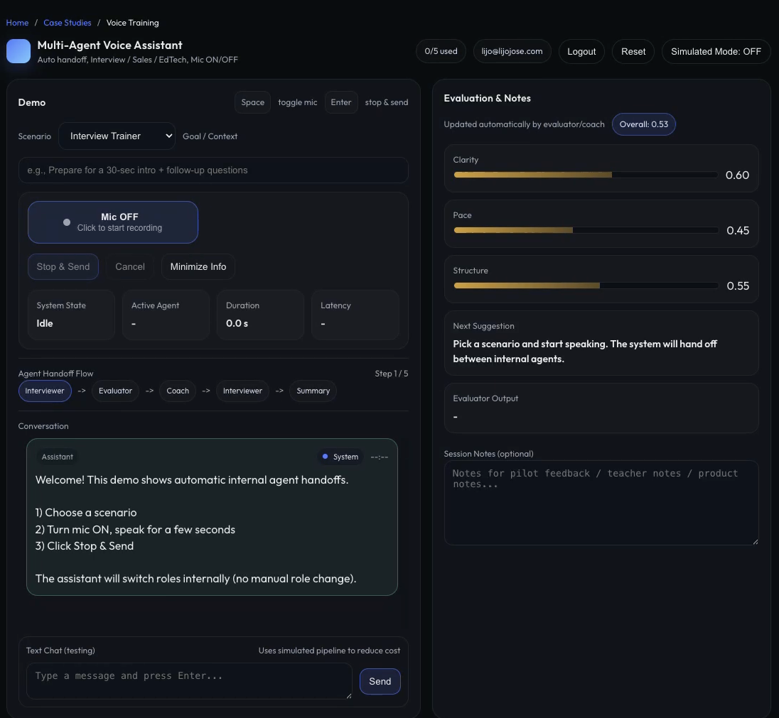 Voice training platform interface